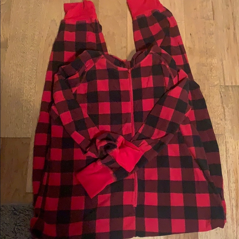Buffalo plaid one piece pajamas